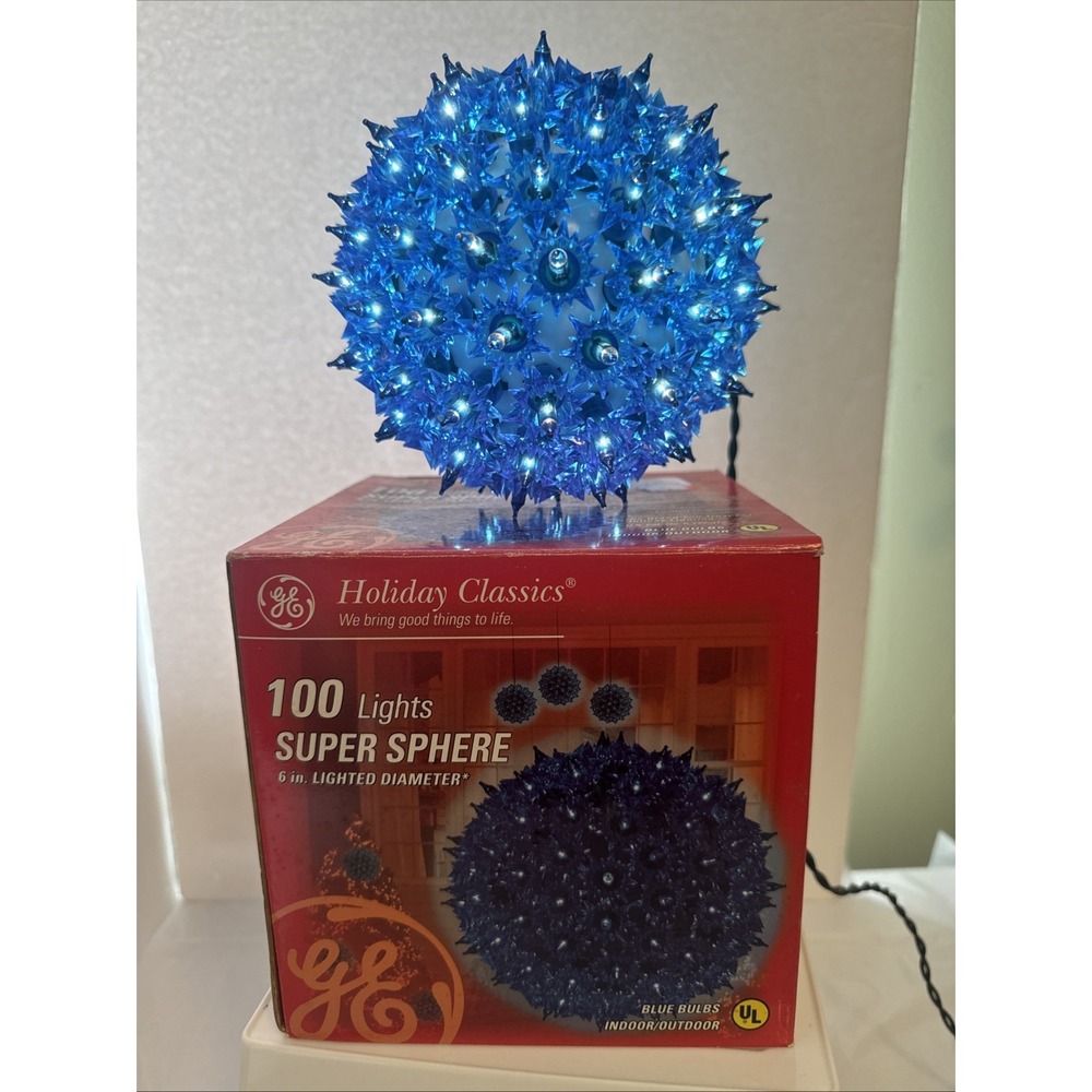 Vintage GE 6" Holiday Classics 100 Lights Super Sphere Star Burst Blue Color